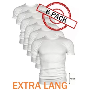 Beeren heren t-shirts korte mouw ronde hals extra lang wit 6-pack