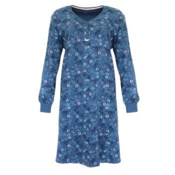 Tenderness dames nachthemd lange mouw Small flower denim blue petrol
