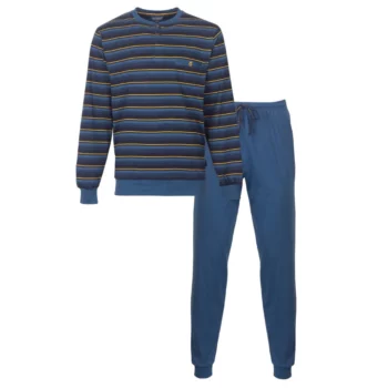 Paul Hopkins heren pyjama Multistreep blauw - geel