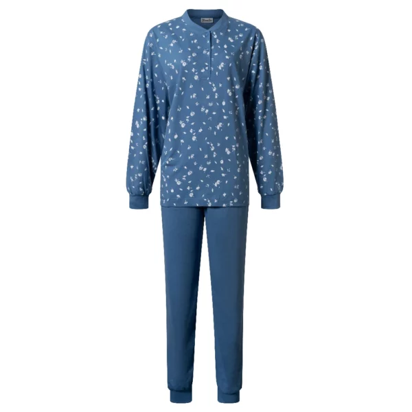 Lunatex dames pyjama Porto leafs jeansblauw