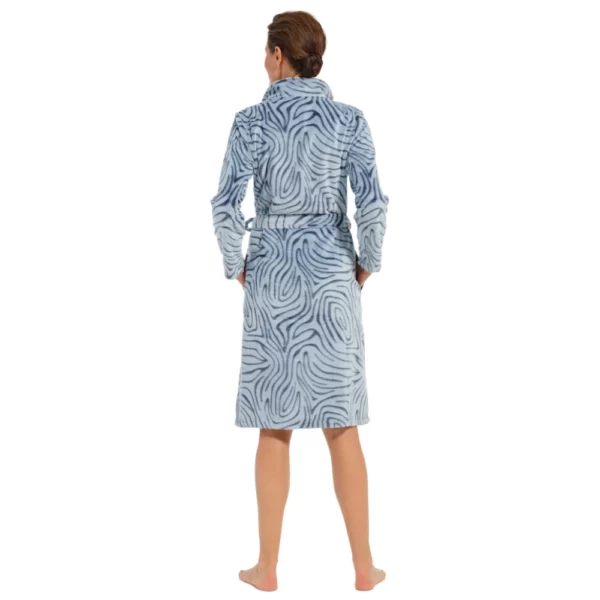 Pastunette dames badjas fleece met rits Waves marine model achterkant