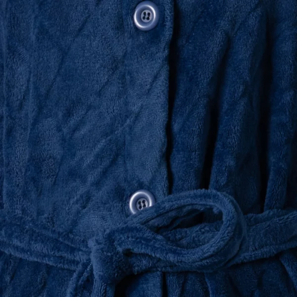 Cocodream dames badjas fleece doorknoop Schaduwruit blauw detail