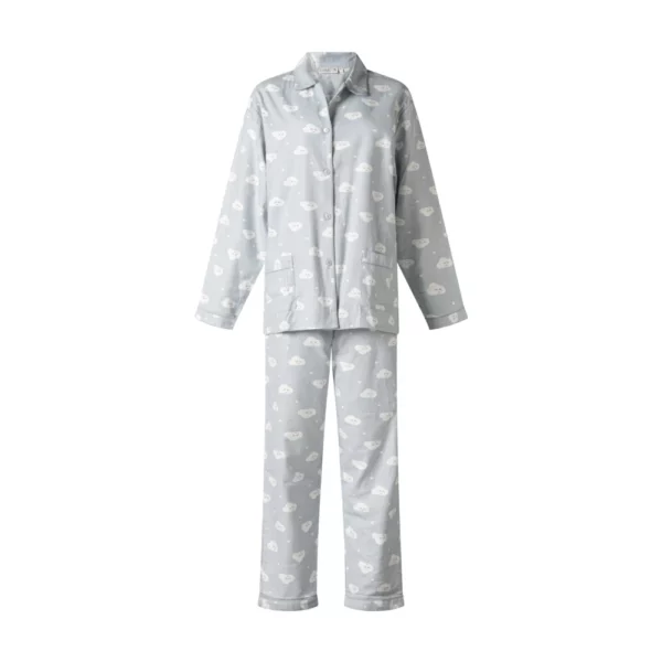 Lunatex dames pyjama flanel Happy cloud grijs