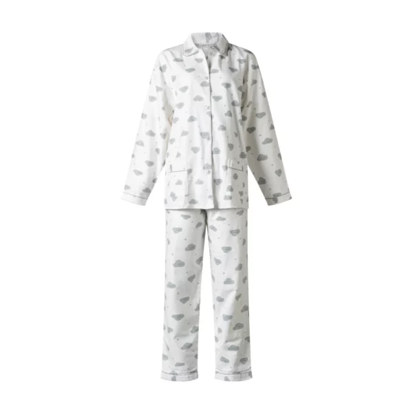 Lunatex dames pyjama flanel Happy cloud ivoor