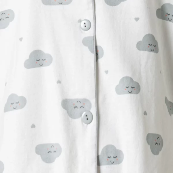 Lunatex dames pyjama flanel Happy cloud ivoor detail