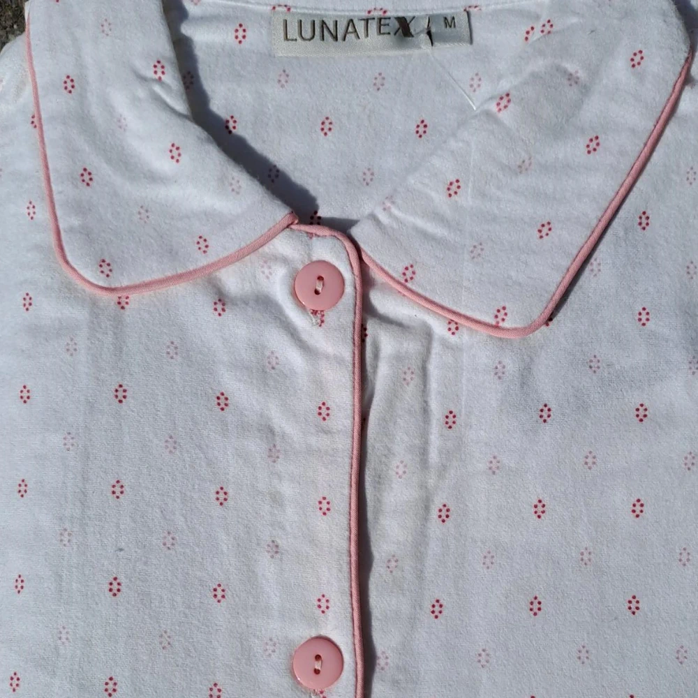Lunatex dames pyjama flanel Oval dots ivoor