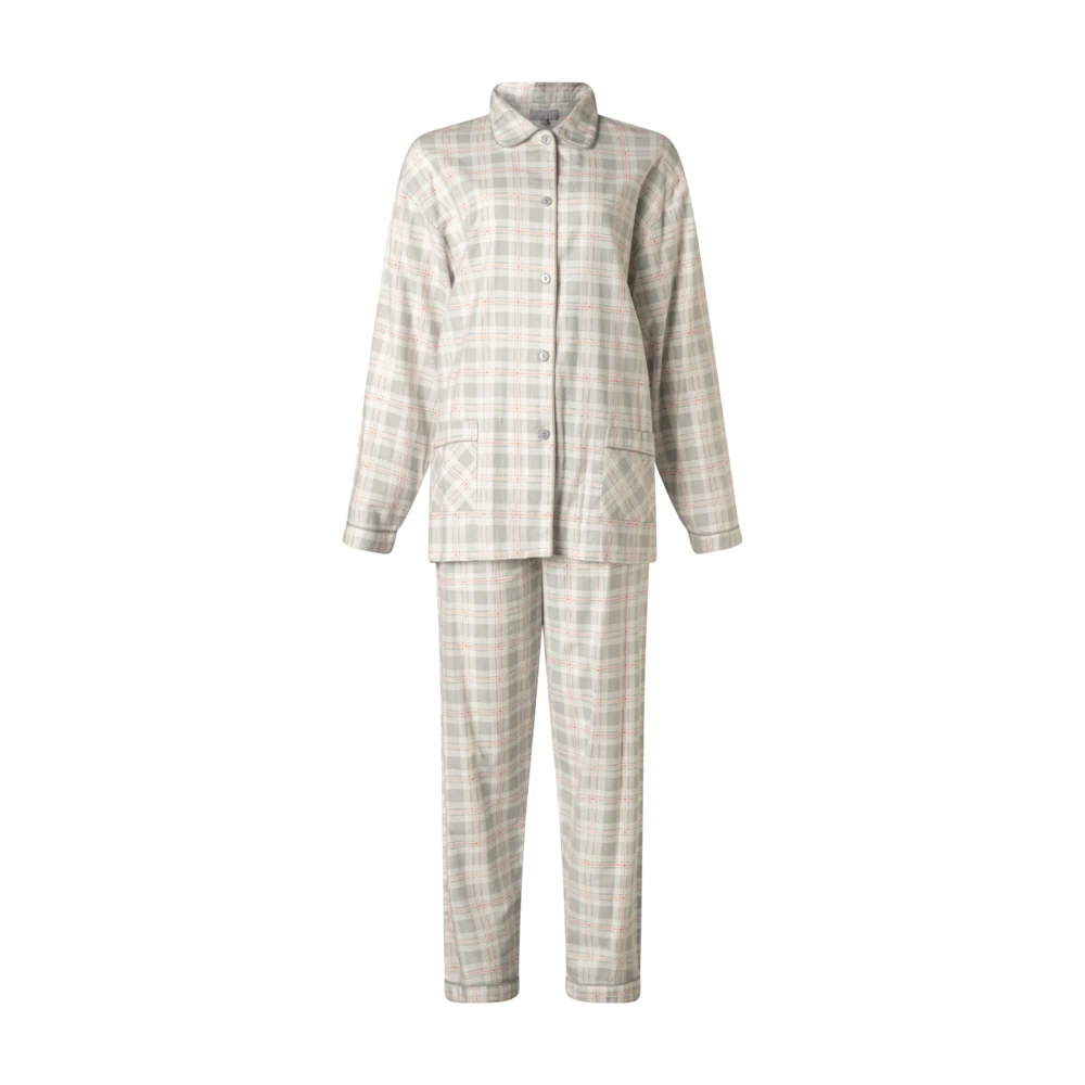 Lunatex dames pyjama flanel Ruit grijs