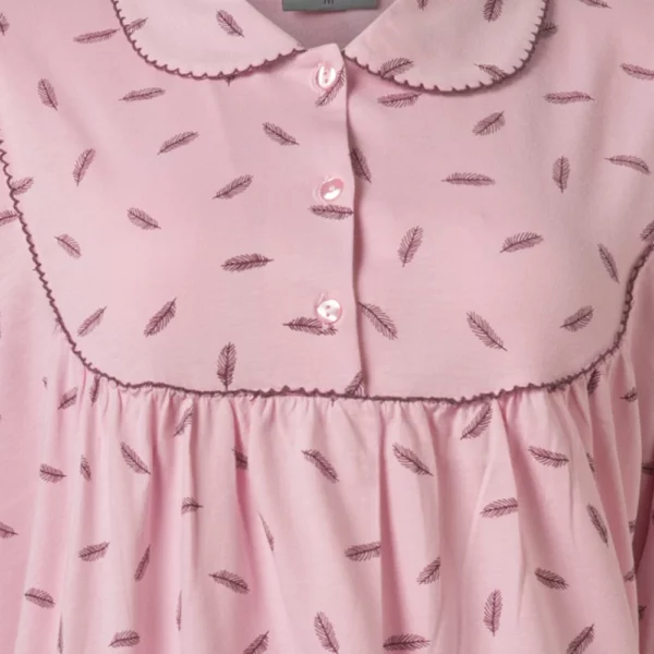Lunatex dames nachthemd lange mouw kraag Veer roze detail