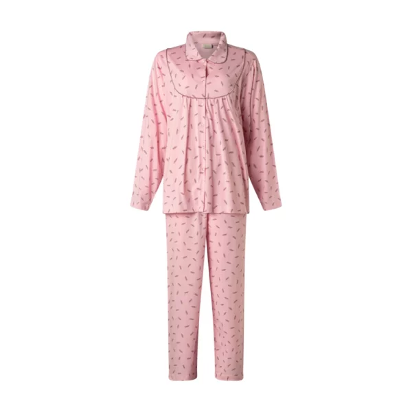 Lunatex dames pyjama doorknoop Veer roze