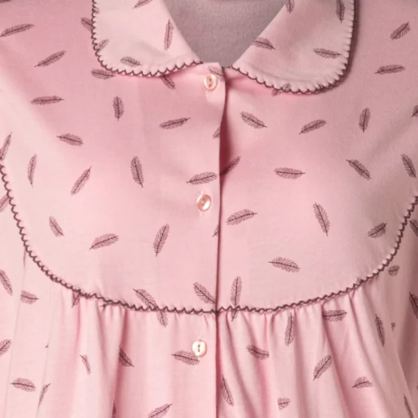 Lunatex dames pyjama doorknoop Veer roze detail