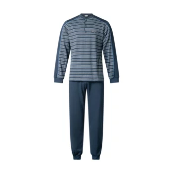 Gentlemen heren pyjama licht geruwd Knoop Fijnstreep marine turquoise