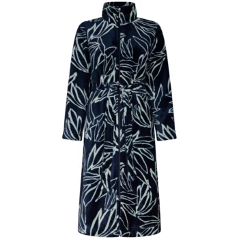 Pastunette dames badjas fleece met rits Palmblad marine