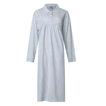 Lunatex dames nachthemd kraag Fijne bloem blue