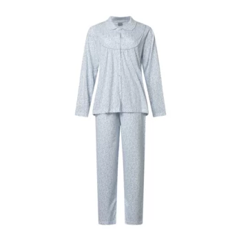 Lunatex dames pyjama doorknoop Fijne bloem blue