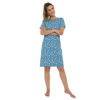 Cocodream dames nachthemd korte mouw Enjoy flower blauw