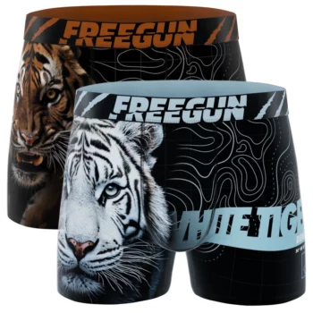 Freegun heren boxershorts microvezel 2-pack Witte tijger-Tijger