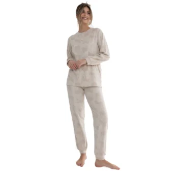Cocodream dames pyjama velours fleece Zebra zand