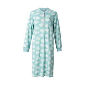 Lunatex dames nachthemd lange mouw licht geruwd Hart margriet mint