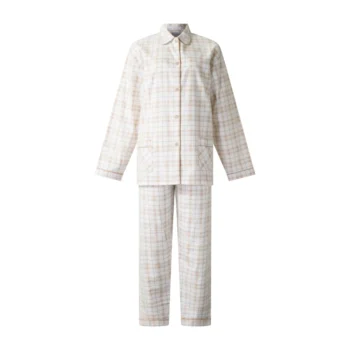 Lunatex dames pyjama flanel Ruit zand