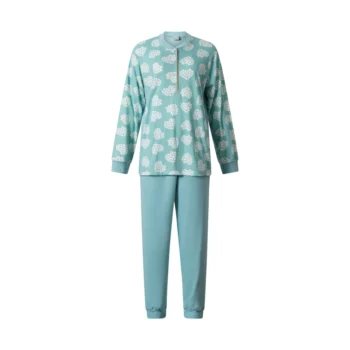 Lunatex dames pyjama interlock licht geruwd Hart margriet mint