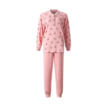Lunatex dames pyjama interlock licht geruwd Hert roze