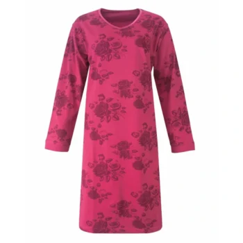 Medaillon dames nachthemd lange mouw Roos bordeaux