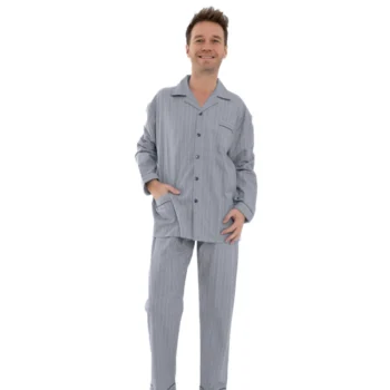 Outfitter heren pyjama flanel Visgraat blauwgrijs