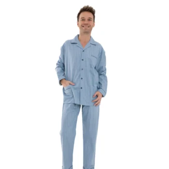 Outfitter heren pyjama flanel Visgraat blue