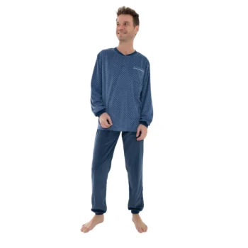 Outfitter heren pyjama velours fleece Board blauw