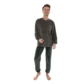 Outfitter heren pyjama velours Cup army
