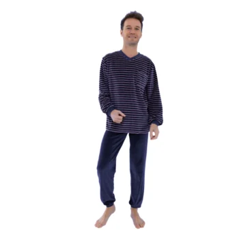 Outfitter heren pyjama velours Cup marine