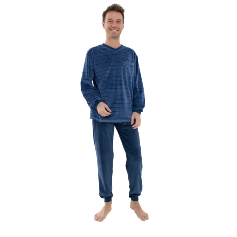 Outfitter heren pyjama velours More blauw