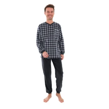 Outfitter heren pyjama velours fleece Checker grijs