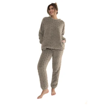 Cocodream dames huispak fleece Twist taupe